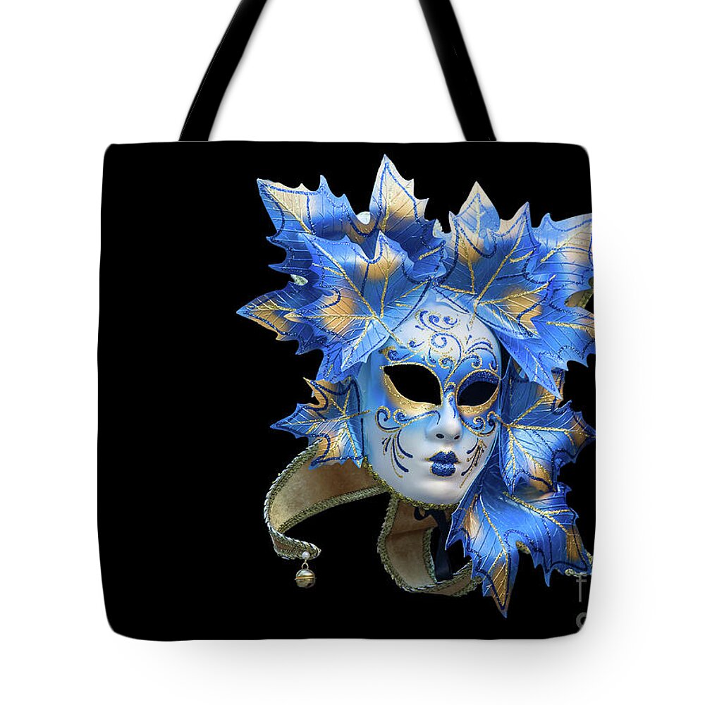 Black Tote Bag featuring the photograph Venetian mask on black by Patricia Hofmeester
