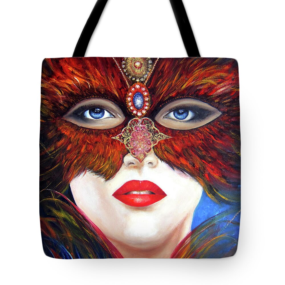 Venetian Theme Carnival Tote Bag featuring the painting Venetian Tigress #2 by Leonardo Ruggieri