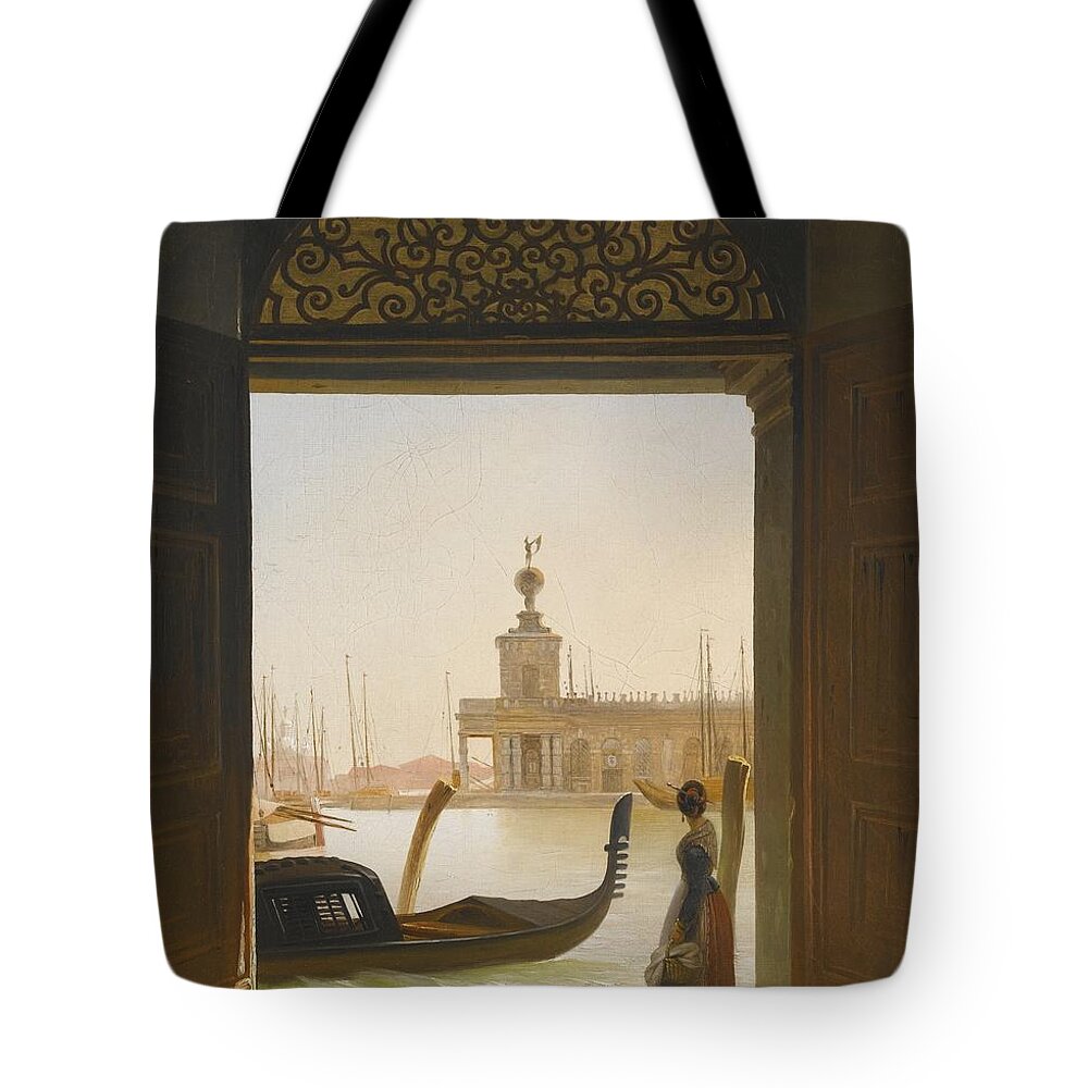 Venice A View Of The Dogana Seen Through A Large Doorwaycharles Auguste Van Den Berghe. Botticelli Tote Bag featuring the painting Venice A View Of The Dogana by MotionAge Designs
