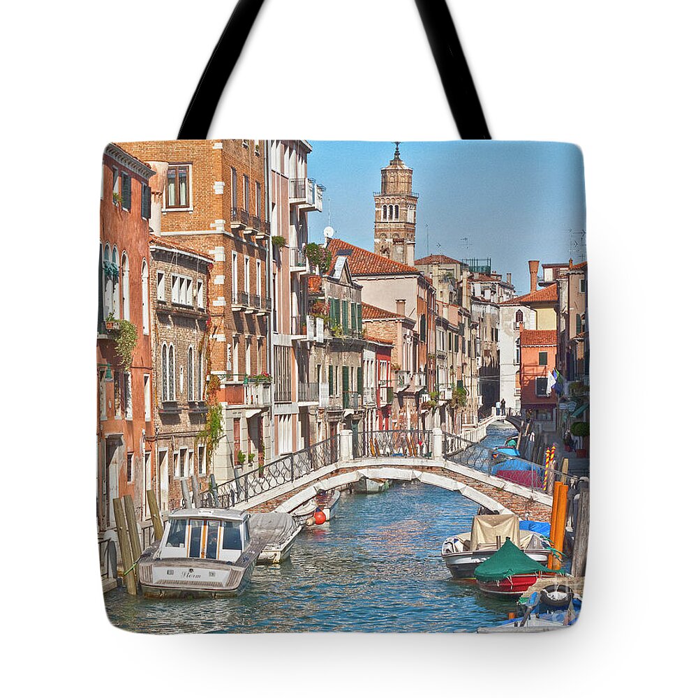 Venice Tote Bag featuring the photograph Venice canaletto bridging by Heiko Koehrer-Wagner
