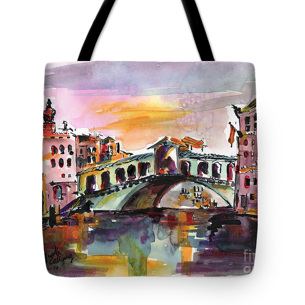 Venice Tote Bag featuring the painting Venice Italy Silence Rialto Bridge by Ginette Callaway