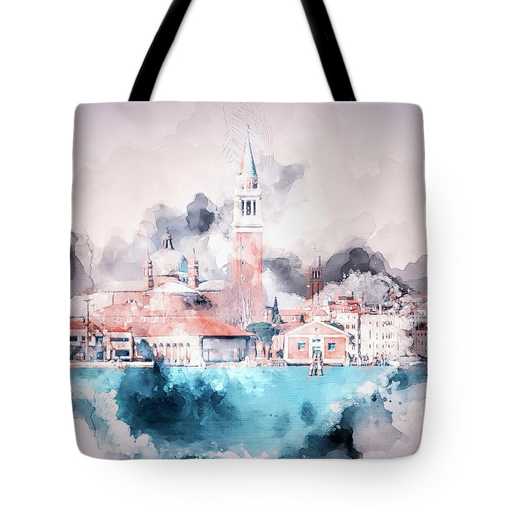 Venice Tote Bag featuring the digital art Venice Italy Watercolour by Jack Torcello