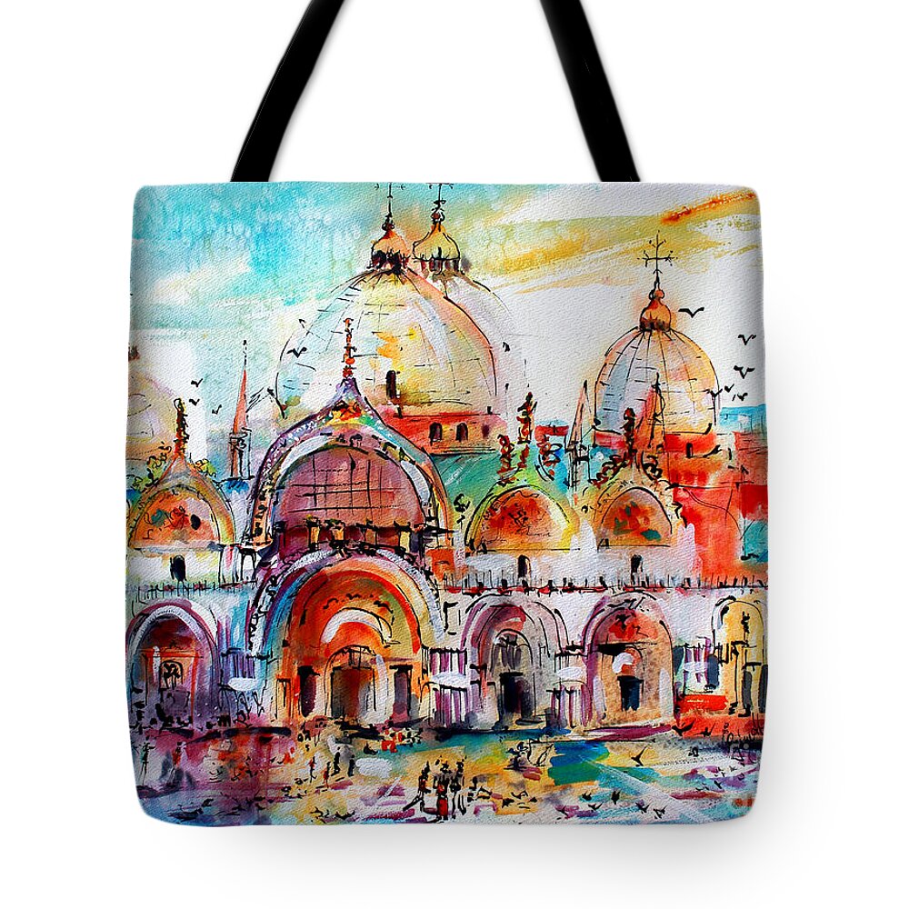 Vanice Tote Bag featuring the painting Venice Piazza Saint Marco Basilica by Ginette Callaway