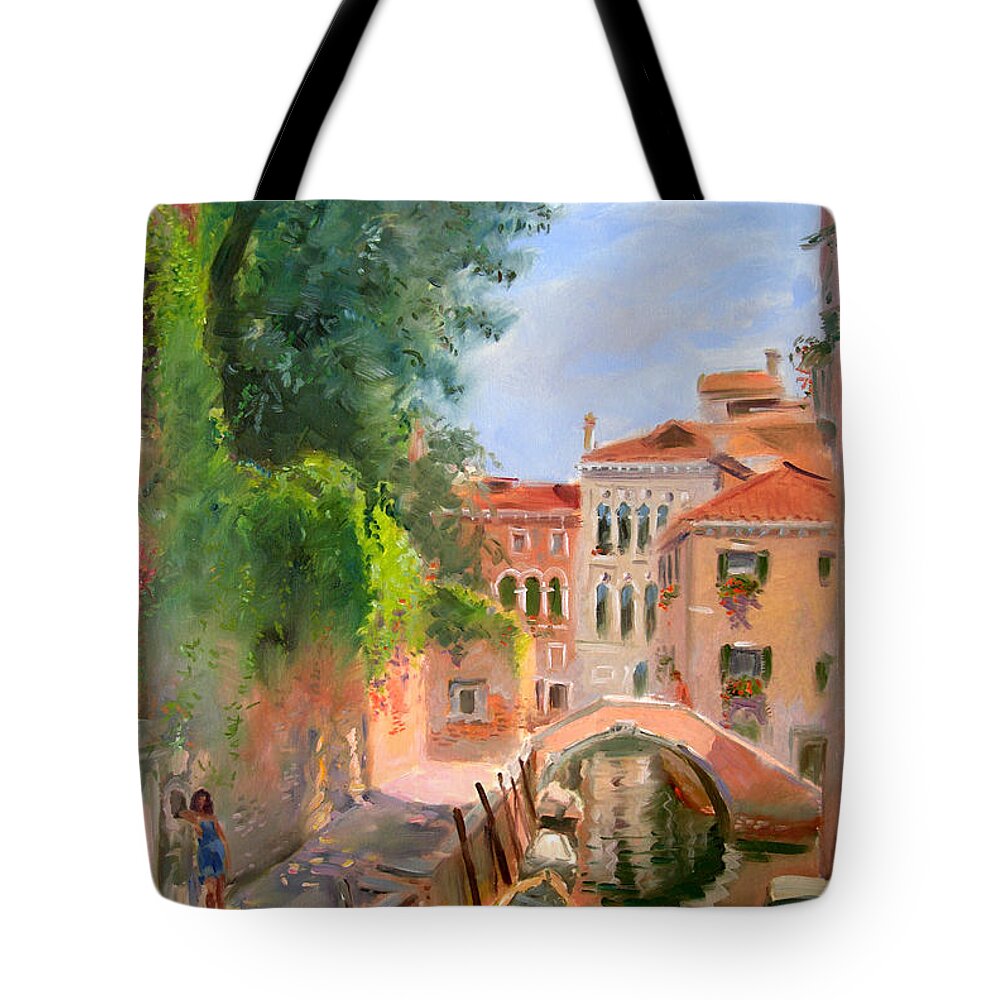 Venice Ponte Moro Tote Bag featuring the painting Venice Ponte Moro by Ylli Haruni