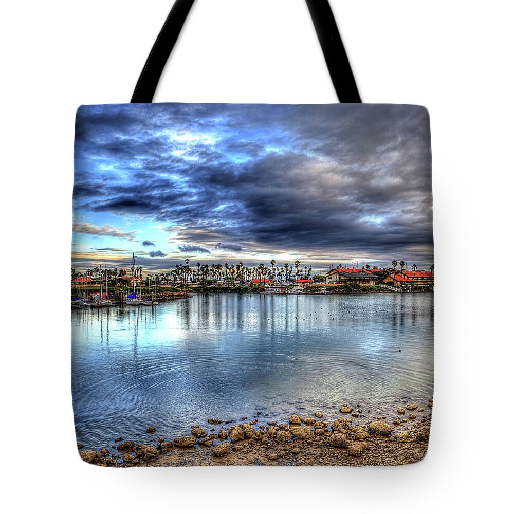 Water Ocean Marina Harbor Clouds Boats Tote Bag featuring the photograph Ventura Marina two by Wendell Ward