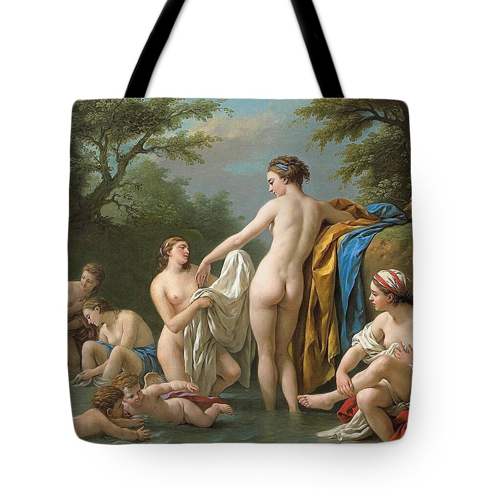 Louis-jean-francois Lagrenee Tote Bag featuring the painting Venus and Nymphs Bathing by Louis-Jean-Francois Lagrenee
