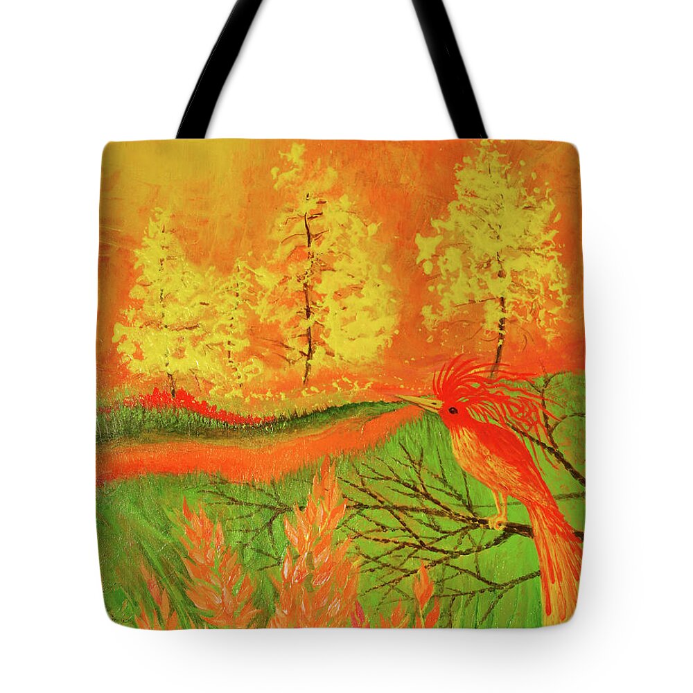 Adria Trail Tote Bag featuring the painting Vermillion Bird by Adria Trail