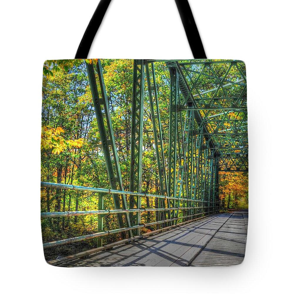 Landscape Tote Bag featuring the photograph Vermont Steel Bridge by Steve Brown