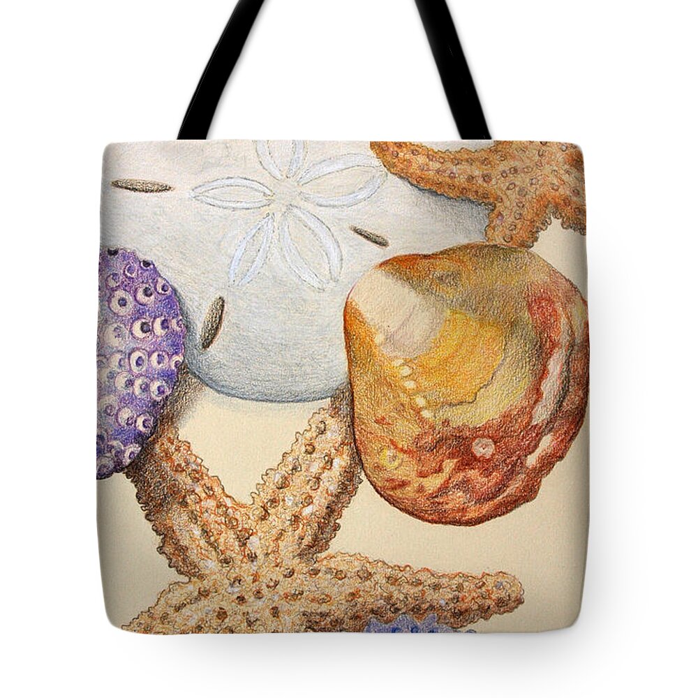 Shells Tote Bag featuring the drawing Vertical Starfish by Glenda Zuckerman