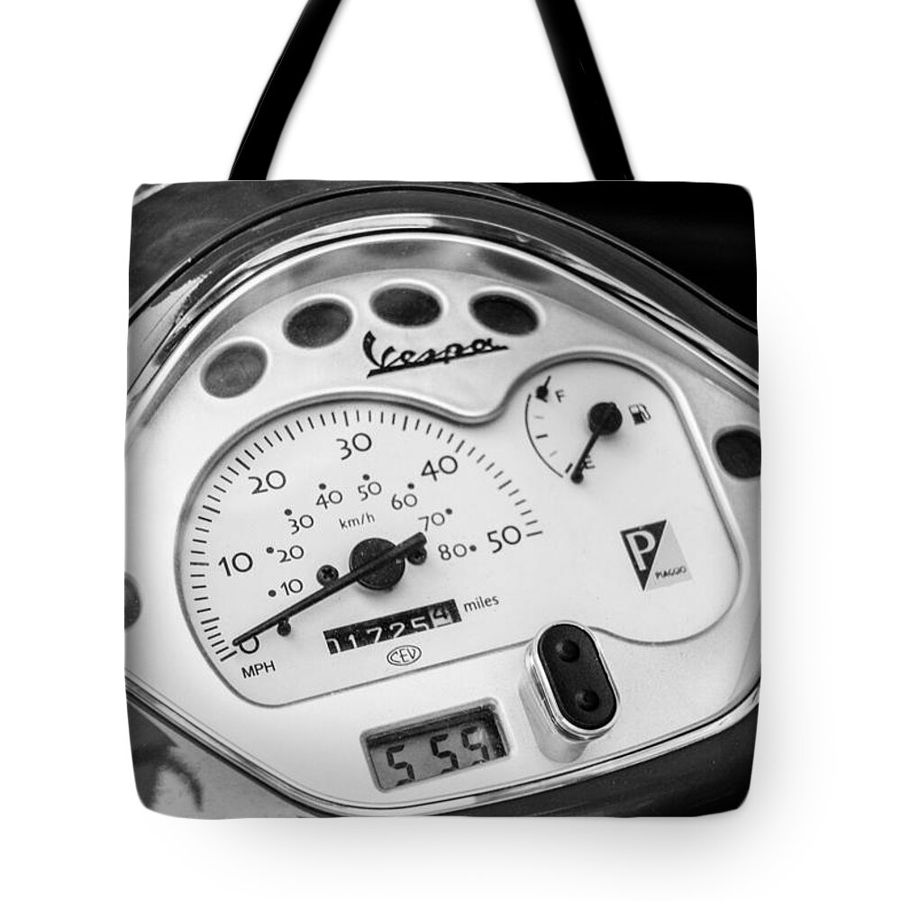 Boston Tote Bag featuring the photograph Vespa Gauges by SR Green