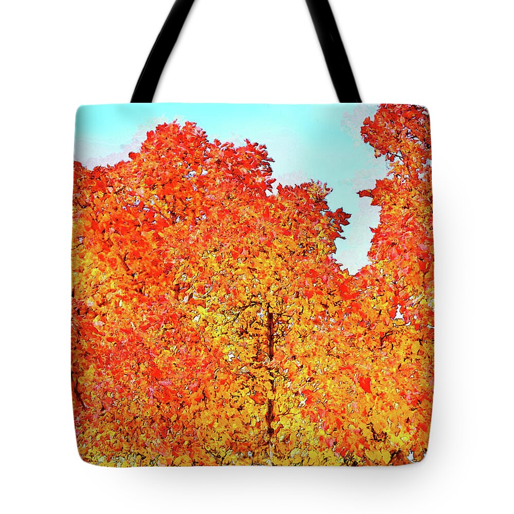 Trees Tote Bag featuring the digital art Vibrant Autumn Trees by Kae Cheatham
