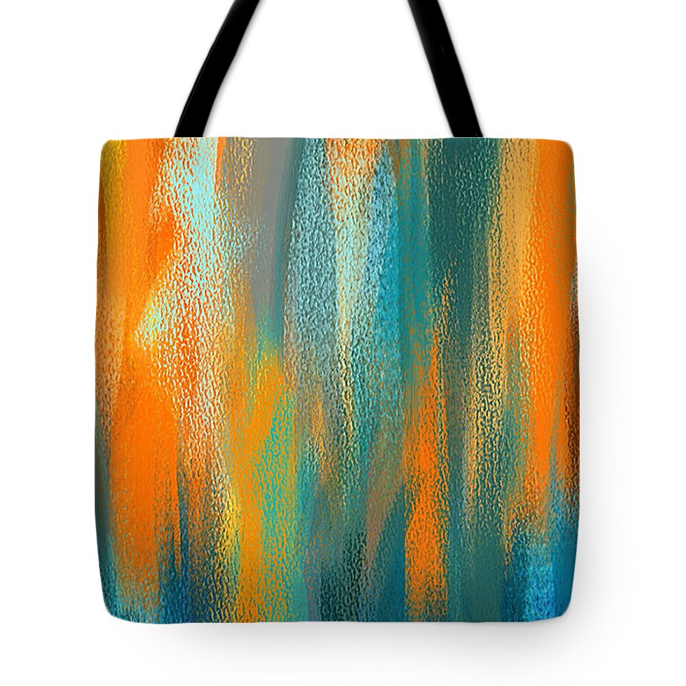 Turquoise And Orange Tote Bag featuring the painting Vibrant Blues - Turquoise and Orange Abstract Art by Lourry Legarde