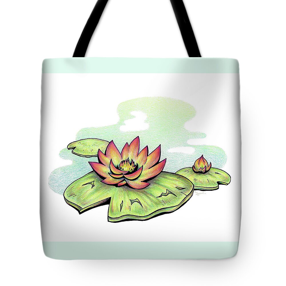 Nature Tote Bag featuring the drawing Vibrant Flower 2 Water Lily by Sipporah Art and Illustration