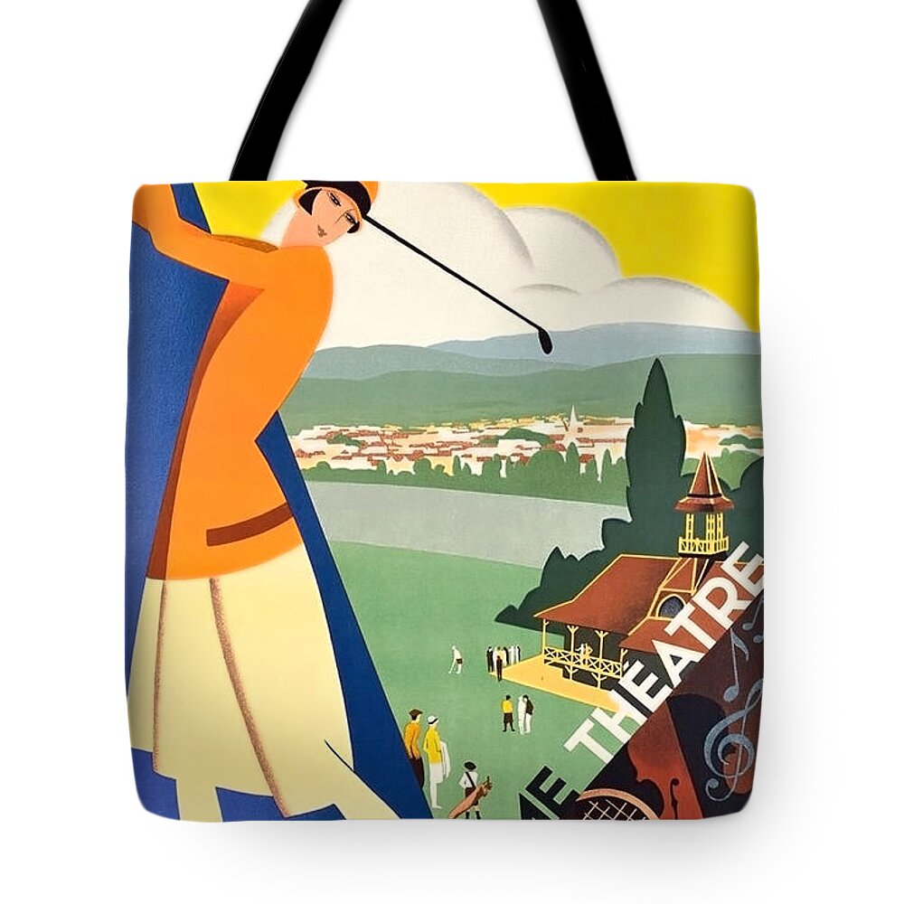 Vichy Tote Bag featuring the painting Vichy, sport tourism, woman play golf by Long Shot