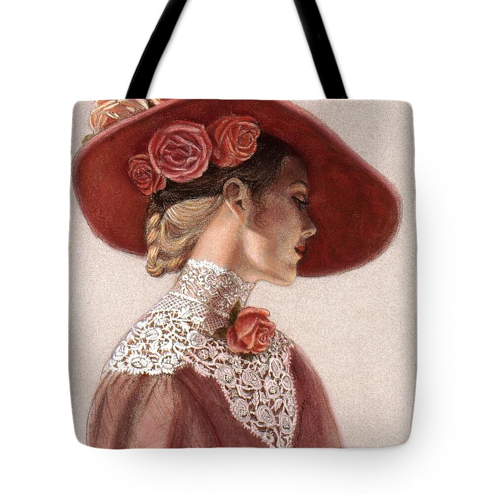 Victorian Lady Tote Bag featuring the painting Victorian Lady in a Rose Hat by Sue Halstenberg