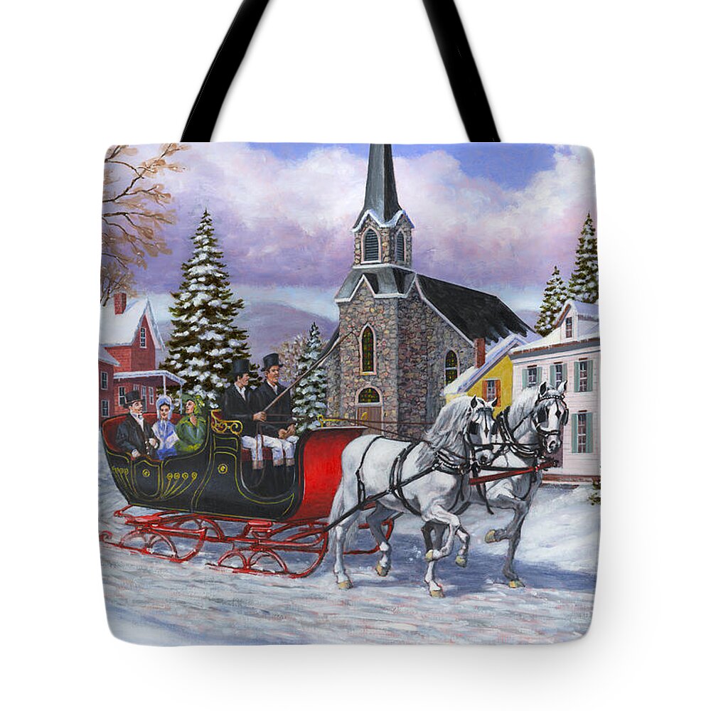 Sleigh Tote Bag featuring the painting Victorian Sleigh Ride by Richard De Wolfe