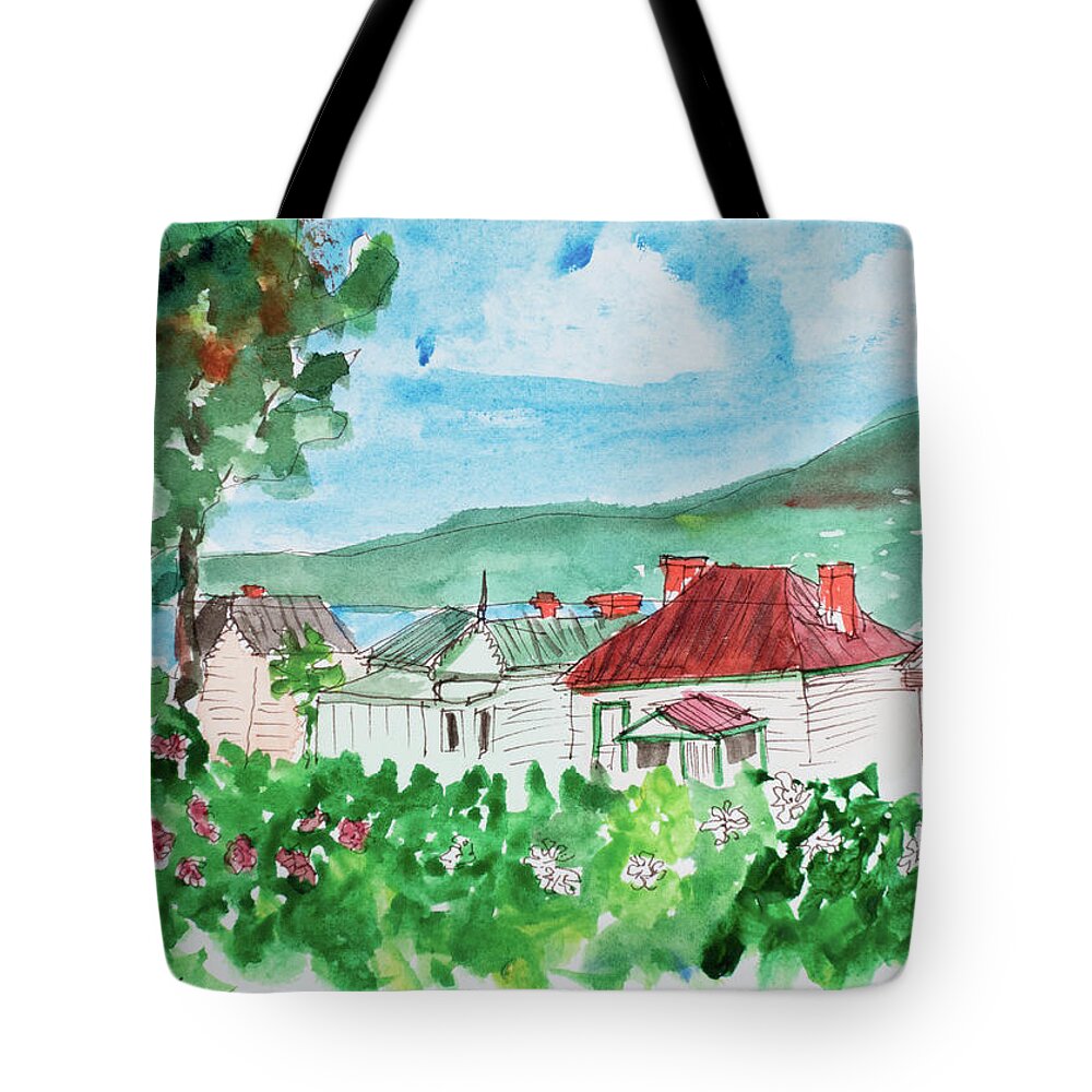 Battery Point Tote Bag featuring the painting View From Battery Point by Dorothy Darden