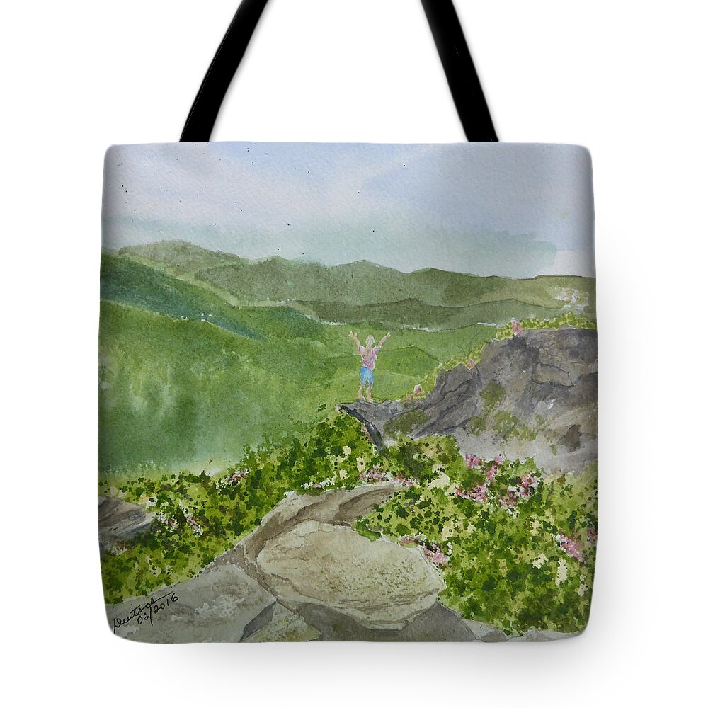 Craggy Gardens Tote Bag featuring the painting View from Craggy Gardens - a watercolor sketch by Joel Deutsch