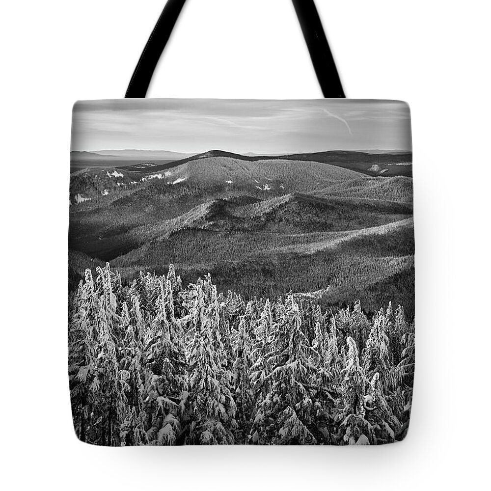Ski Slope Tote Bag featuring the photograph View From Mt. Hood in black and white by Bruce Block
