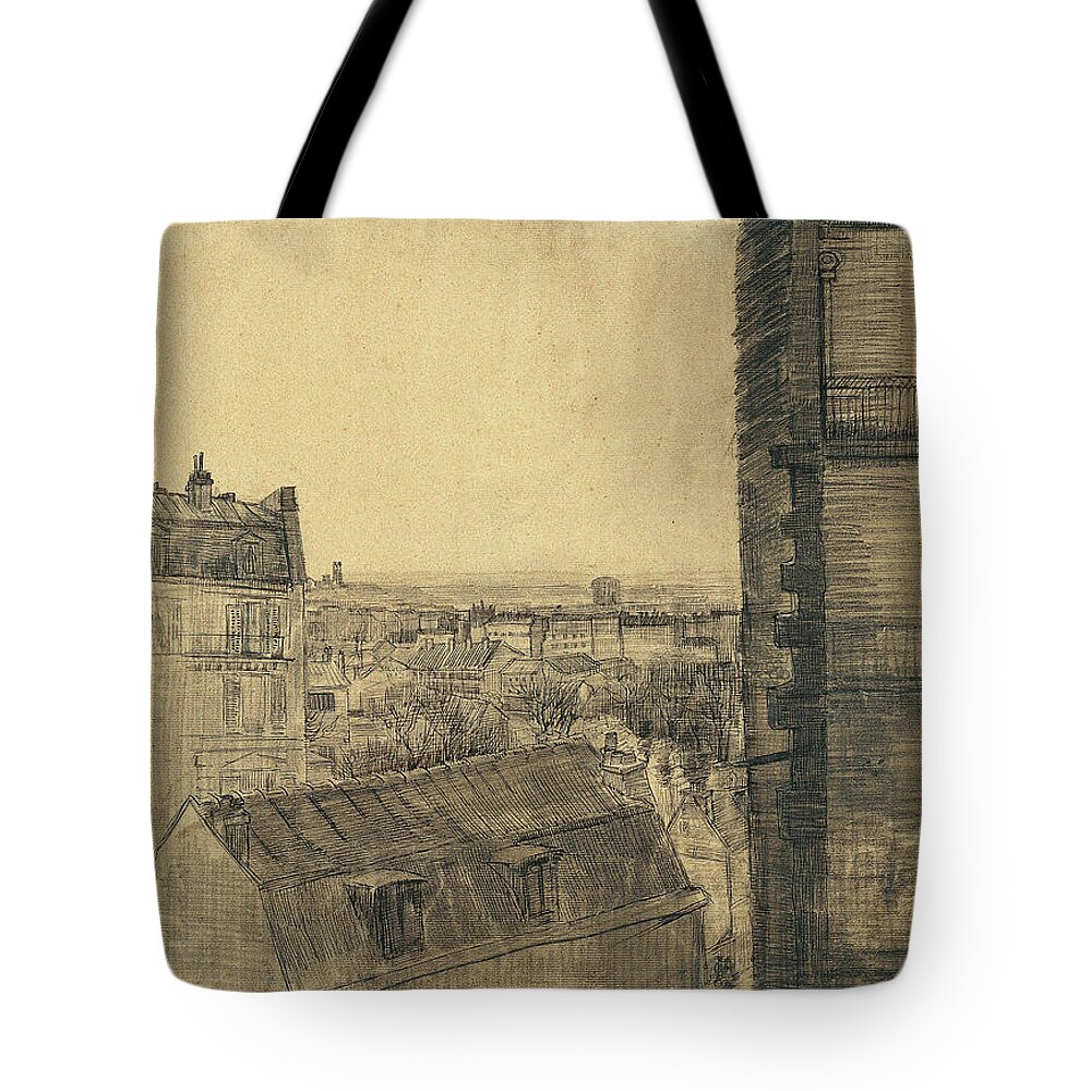 View Tote Bag featuring the painting View from the Apartment in the Rue Lepic, 1887 by Vincent Van Gogh