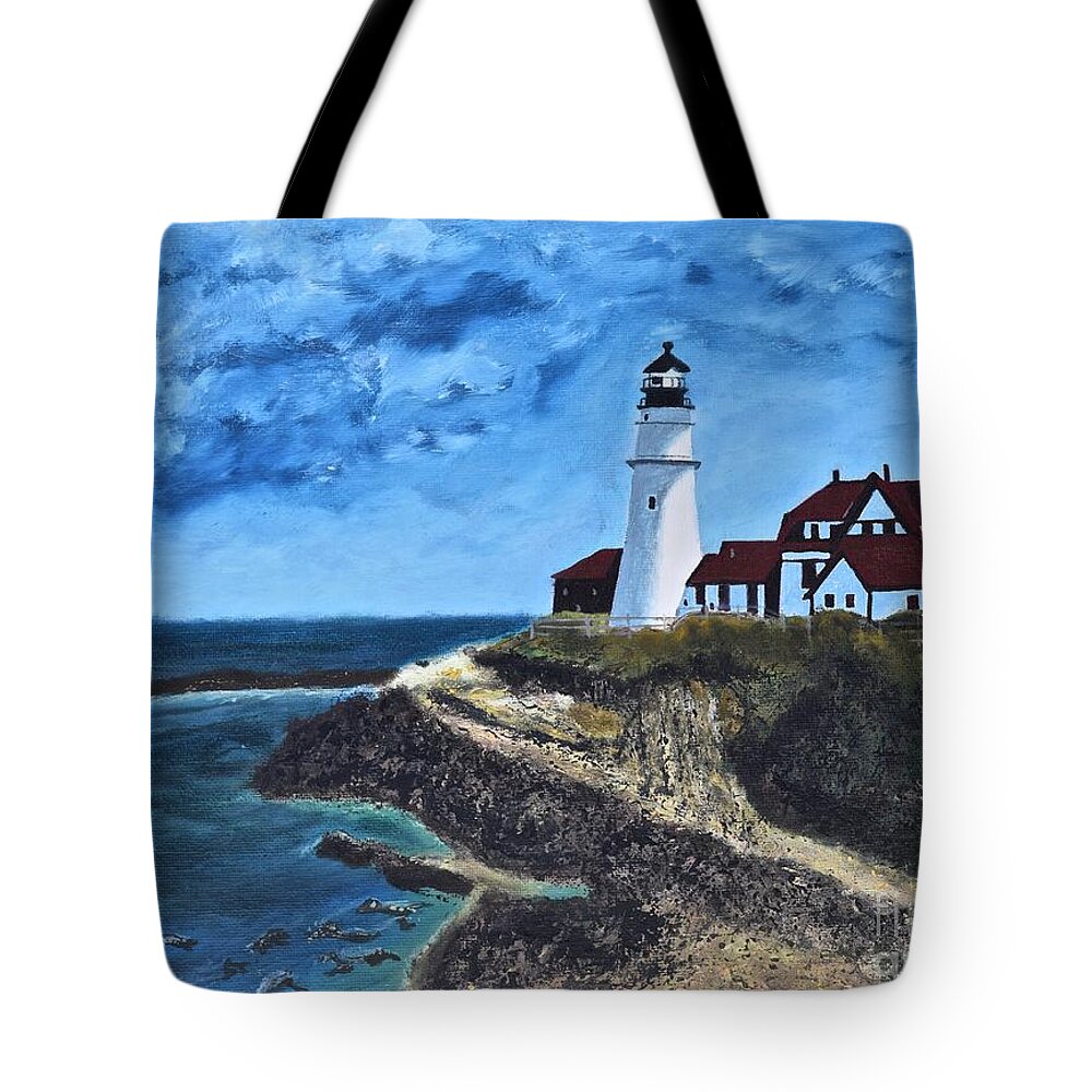  Tote Bag featuring the painting View from the North Portland Head Light by Barrie Stark