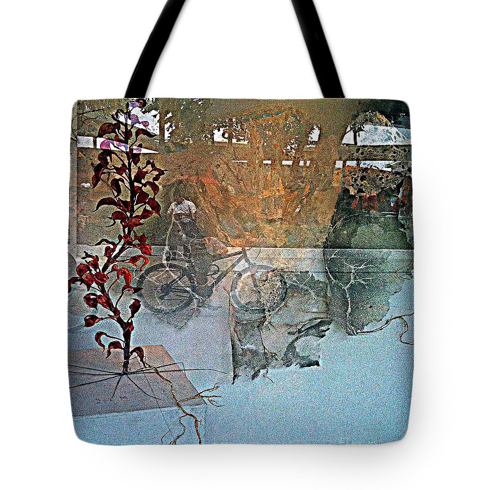 Fania Simon Tote Bag featuring the mixed media View From The Window by Fania Simon