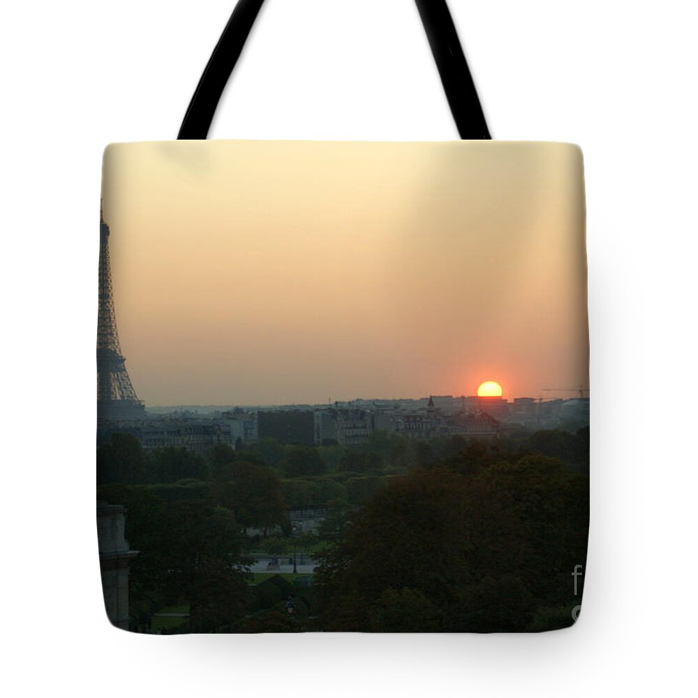 Eiffel Tower Tote Bag featuring the photograph View of Sunset from the Louvre by Christine Jepsen
