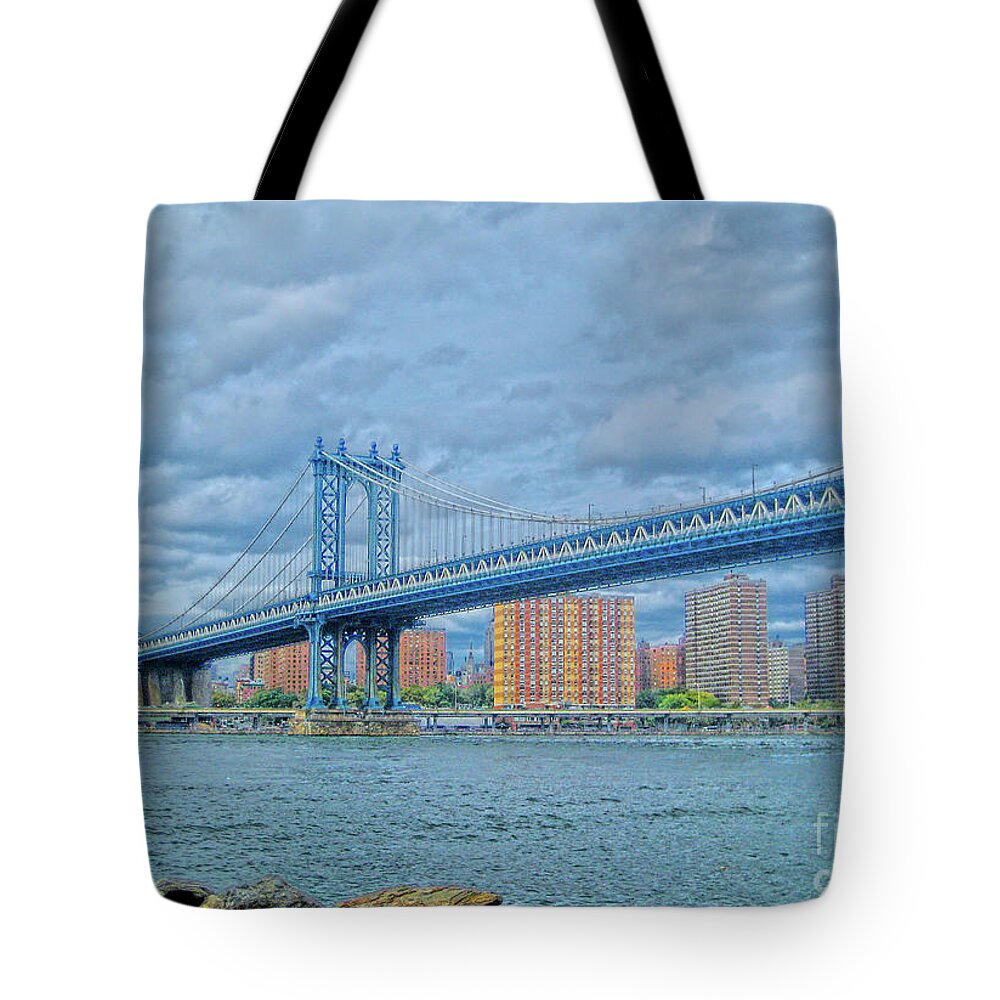 Bridge Tote Bag featuring the photograph View of the Manhattan Bridge by Onedayoneimage Photography