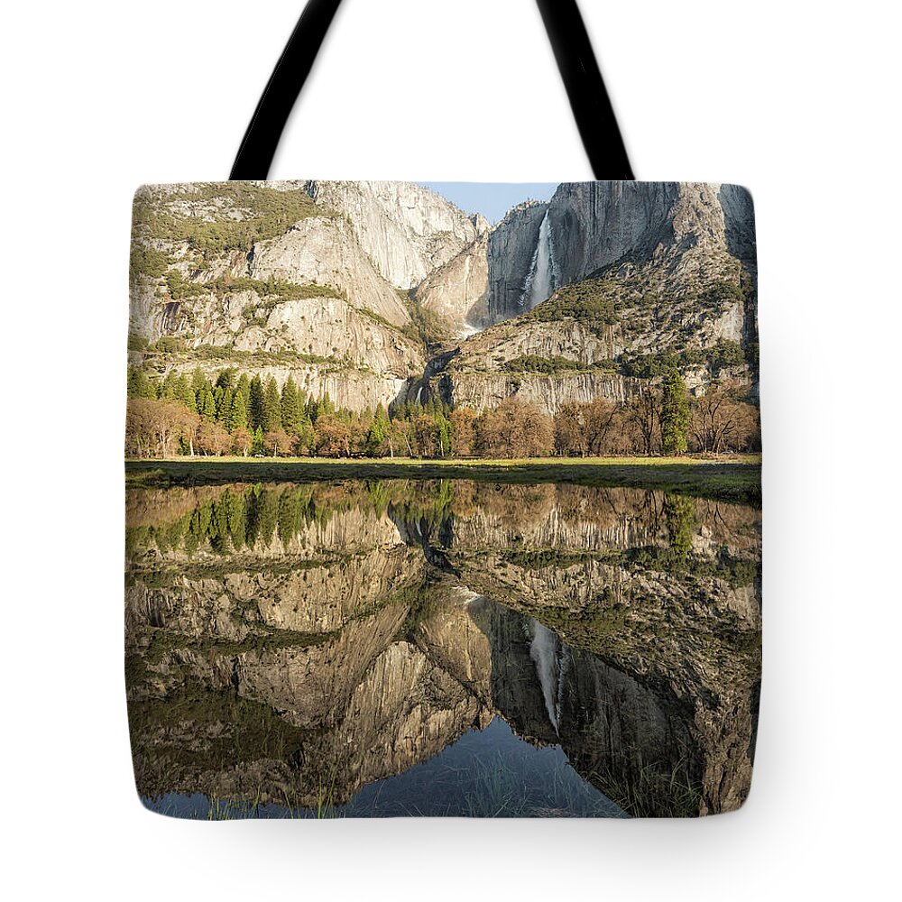 Yosemite Falls Tote Bag featuring the photograph View of Yosemite Falls from Cook's Meadow by Belinda Greb