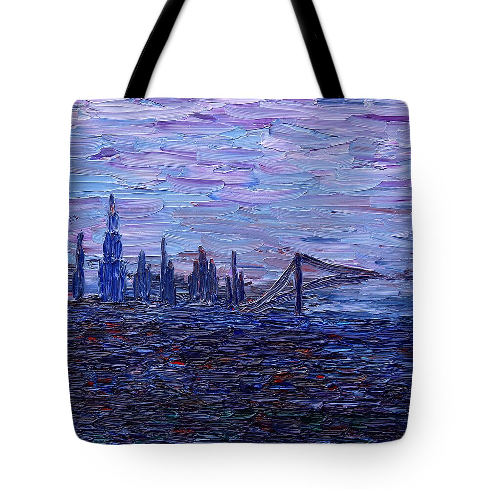 Nyc Tote Bag featuring the painting View on New York by Vadim Levin