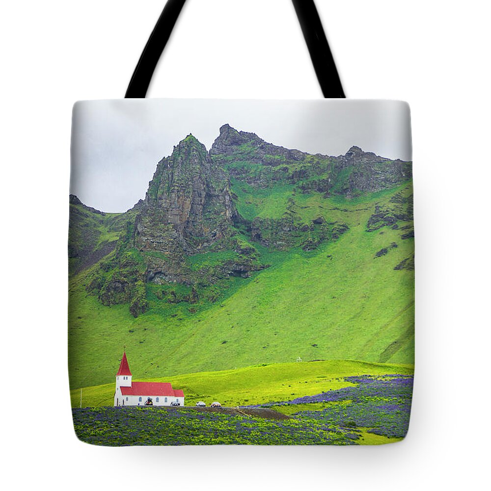Travel Tote Bag featuring the photograph Vik Village Church, Iceland by Venetia Featherstone-Witty