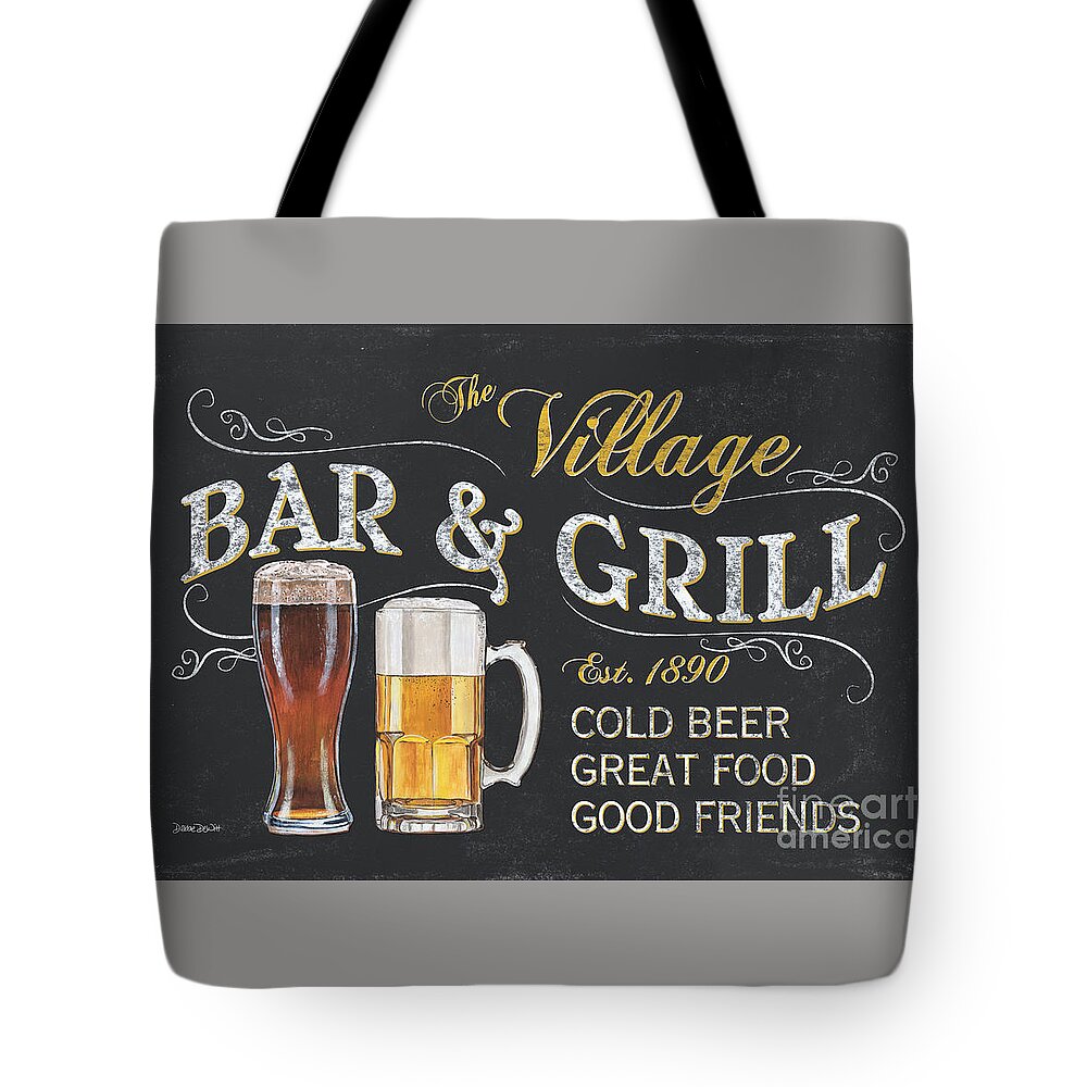 Beer Tote Bag featuring the painting Village Bar and Grill by Debbie DeWitt