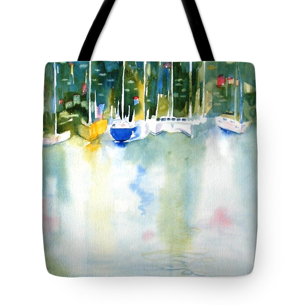 Caribbean Tote Bag featuring the painting Village Cay Reflections by Diane Kirk