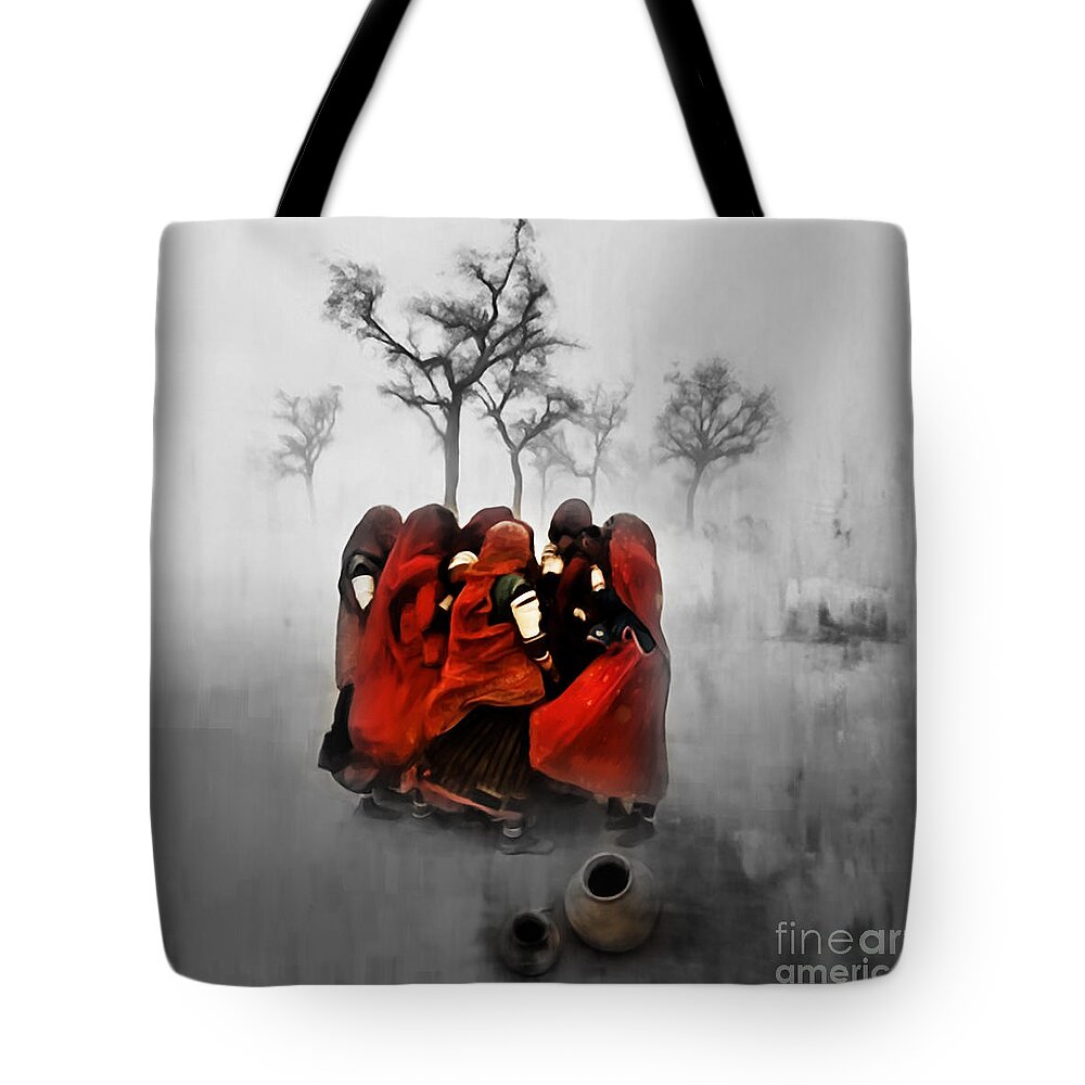 Pakistan Tote Bag featuring the painting Village Women 01 by Gull G