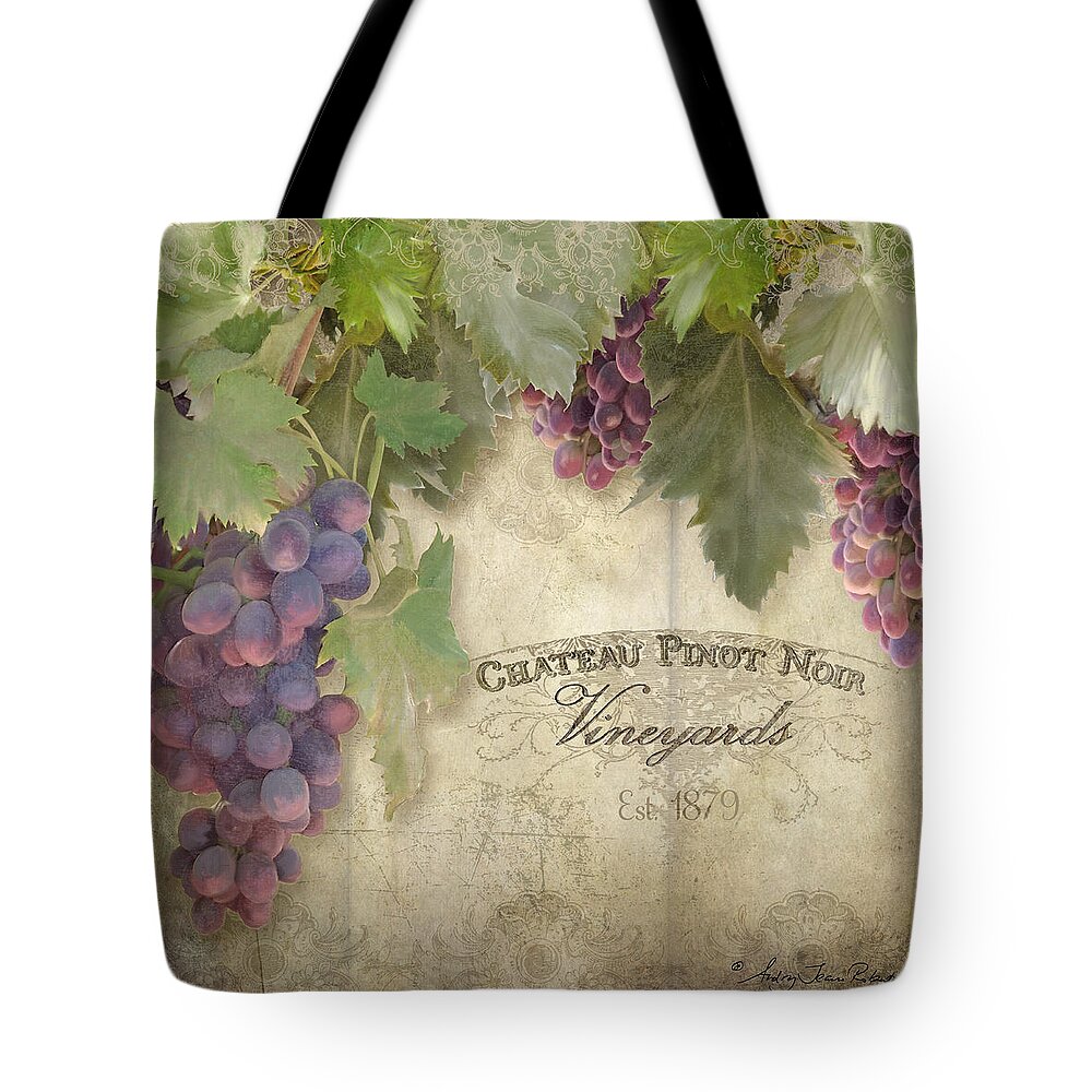Pinot Noir Grapes Tote Bag featuring the painting Vineyard Series - Chateau Pinot Noir Vineyards Sign by Audrey Jeanne Roberts