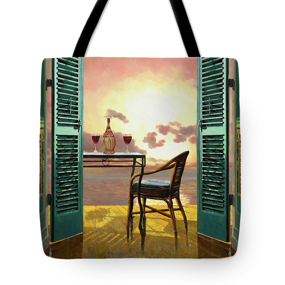 Red Wine Tote Bag featuring the painting Vino Rosso Al Tramonto by Guido Borelli