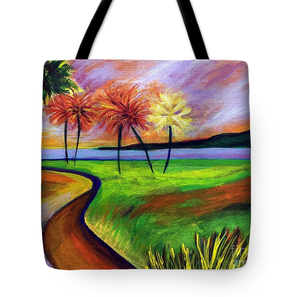 Landscape Tote Bag featuring the painting Vinoy Park in Purple by Elizabeth Fontaine-Barr