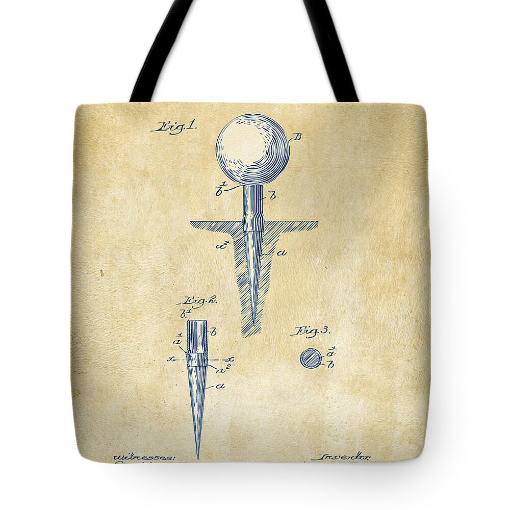 Golf Tote Bag featuring the digital art Vintage 1899 Golf Tee Patent Artwork by Nikki Marie Smith