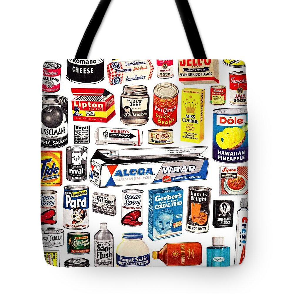 Black Americana Tote Bag featuring the digital art Vintage American Brands by Kim Kent