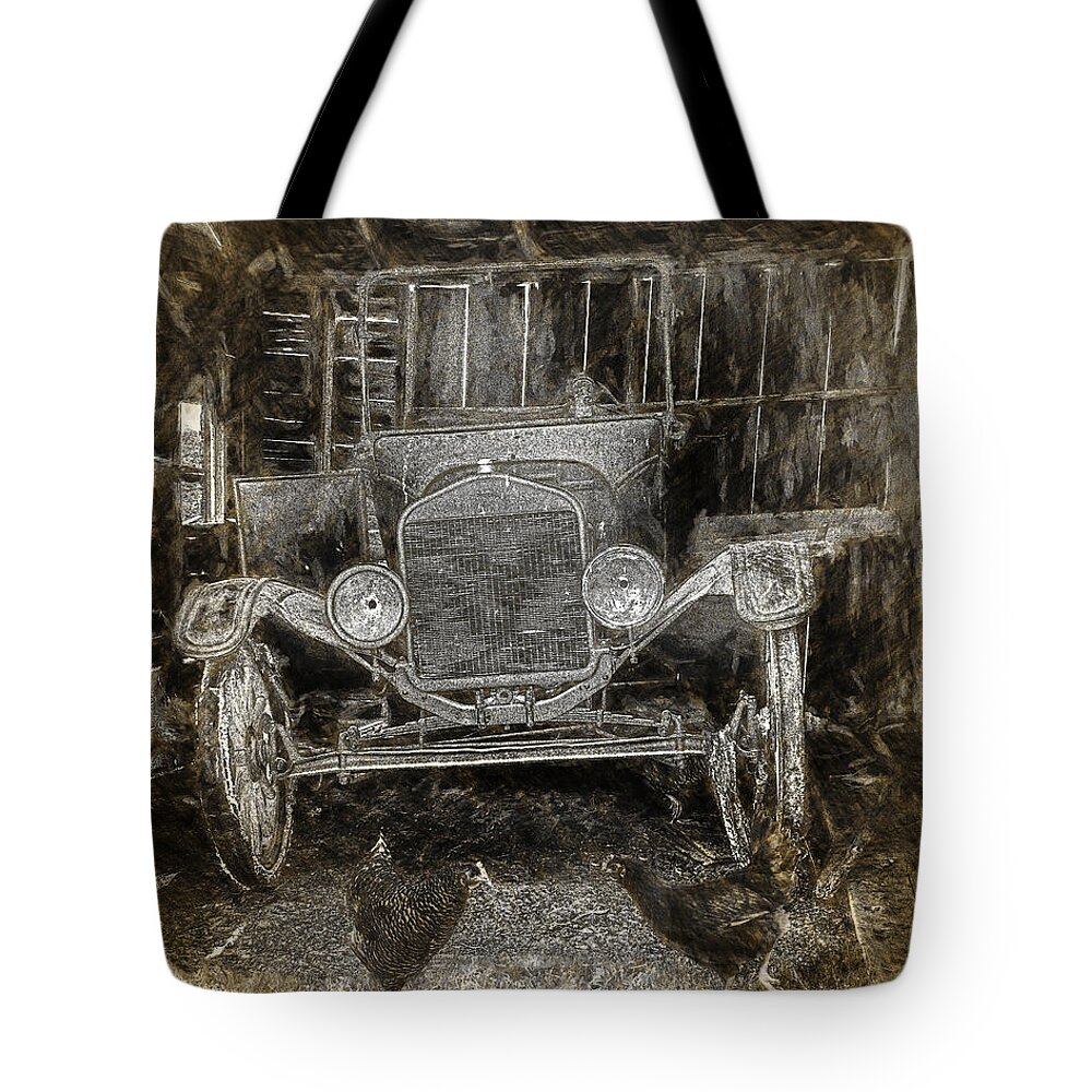 Art Tote Bag featuring the photograph Vintage Auto Neglected in a Barn by Randall Nyhof