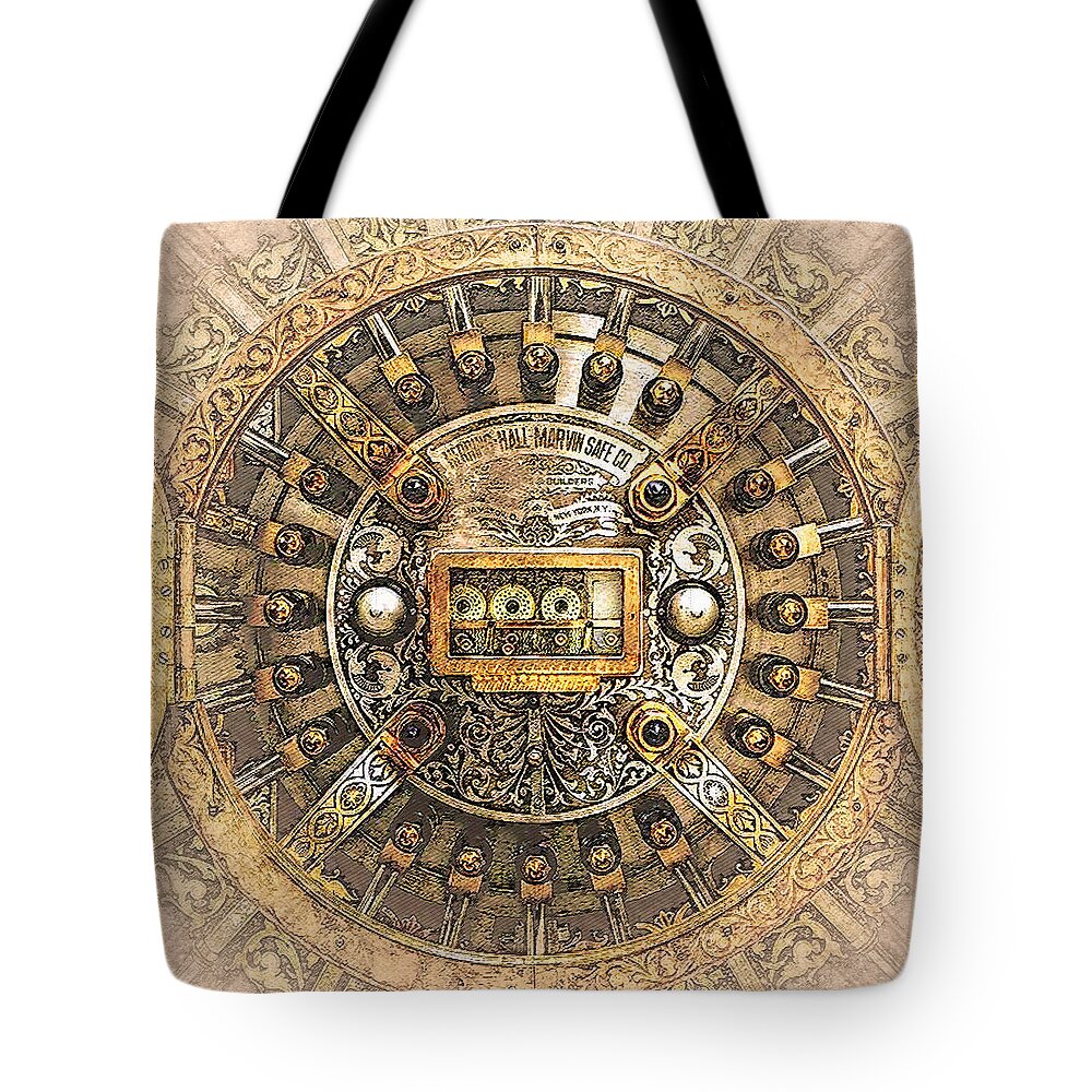 ‘bank Vaults & Locks’ Collection By Serge Averbukh Tote Bag featuring the digital art Vintage Bank Vault Lock No. 1 by Serge Averbukh