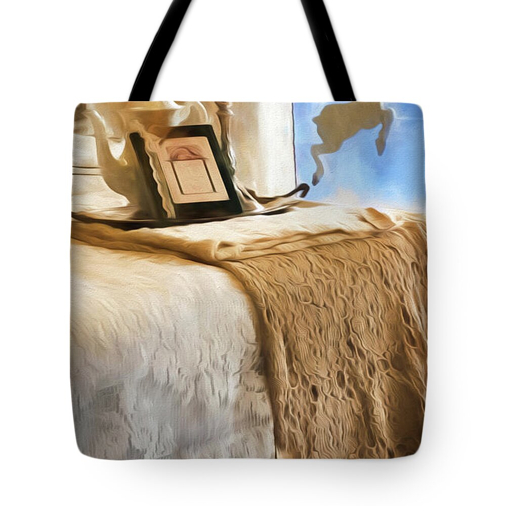 Antique Mall Tote Bag featuring the painting Vintage Bed by Bonnie Bruno