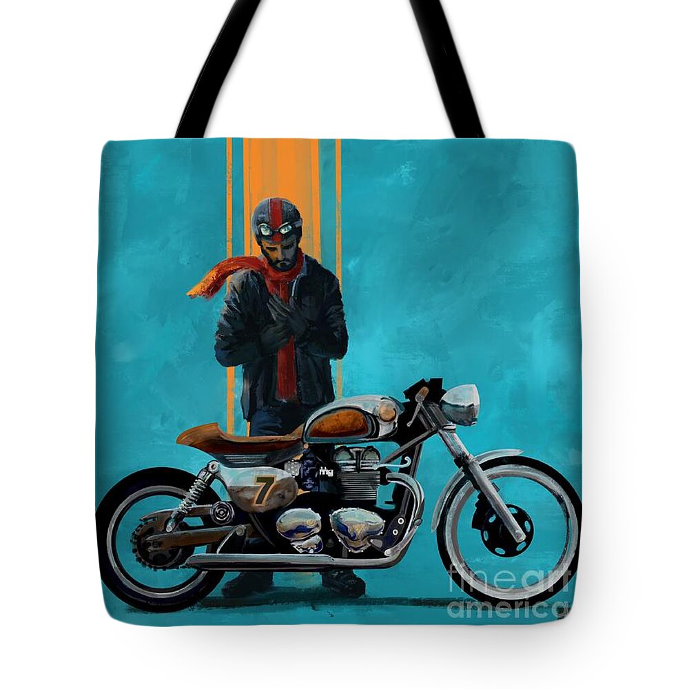 Cafe Racer Tote Bag featuring the painting Vintage Cafe racer by Sassan Filsoof