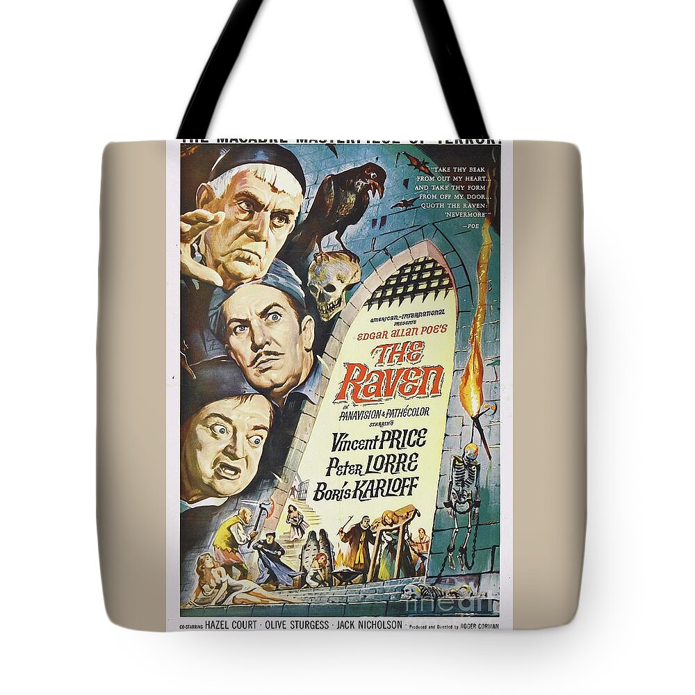Raven Tote Bag featuring the painting Vintage Classic Movie Posters, The Raven by Esoterica Art Agency