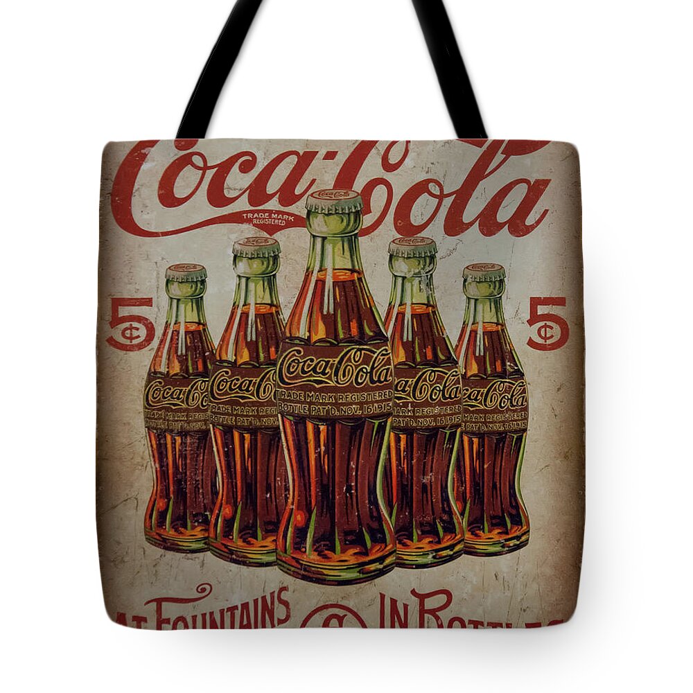 Coca Cola Tote Bag featuring the photograph vintage Coca Cola sign by Flees Photos