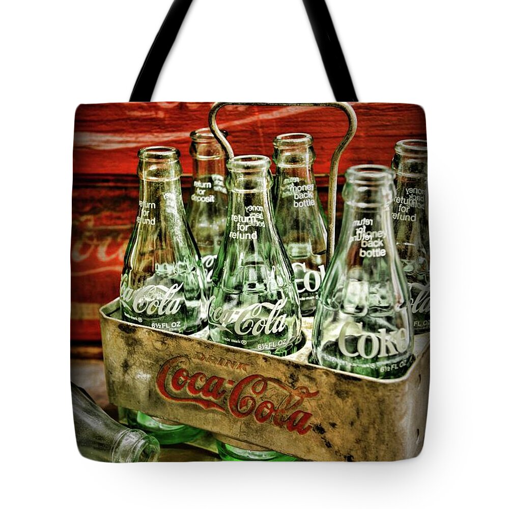 Paul Ward Tote Bag featuring the photograph Vintage Coke Six Pack Carrier by Paul Ward