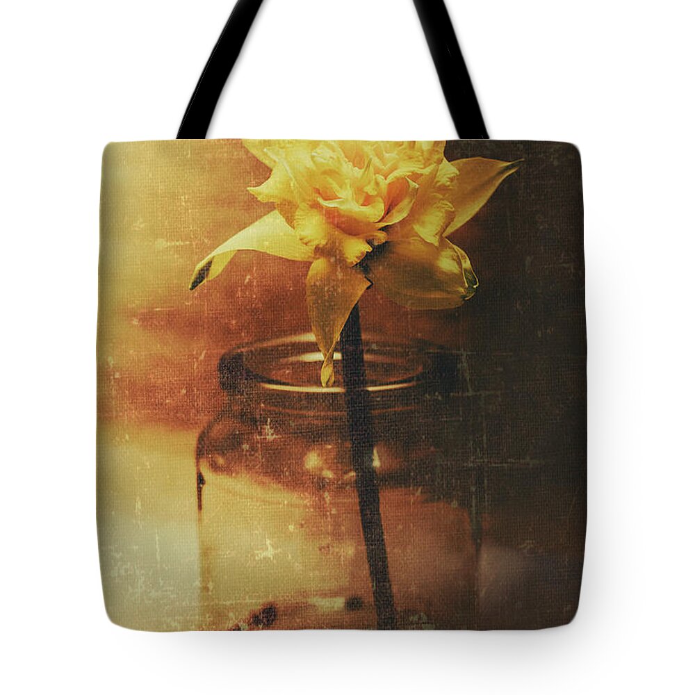 Vintage Tote Bag featuring the photograph Vintage daffodil flower art by Jorgo Photography