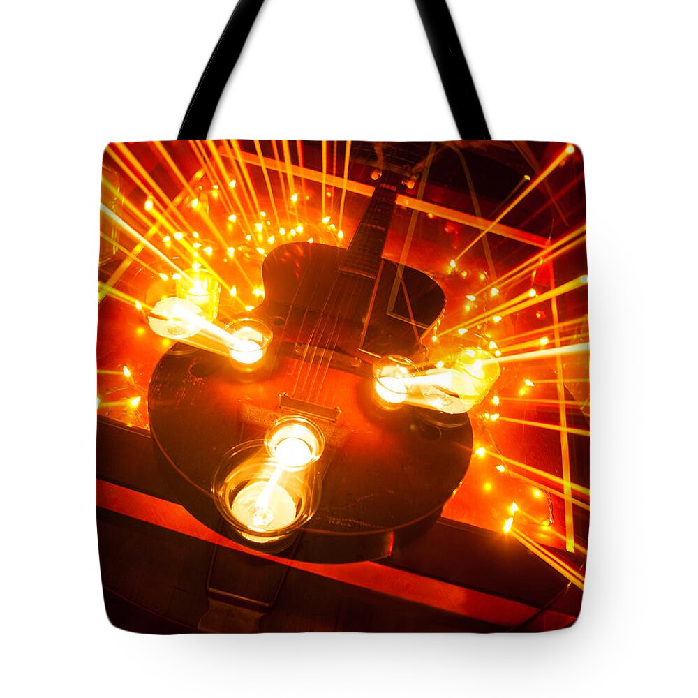 Vintage Tote Bag featuring the photograph Vintage Guitar by Candlelight by Erin Cadigan