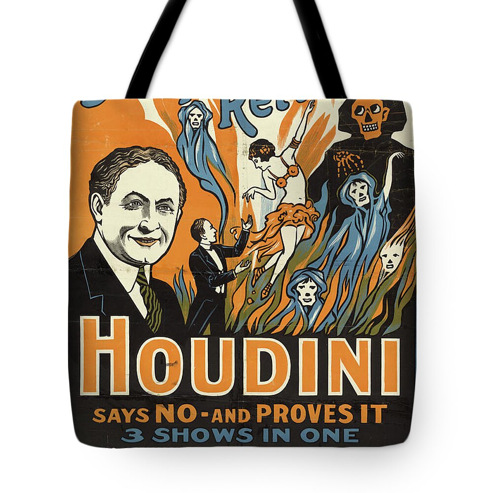 Harry Houdini Tote Bag featuring the painting Vintage Houdini Show Poster Circa 1909 by American School