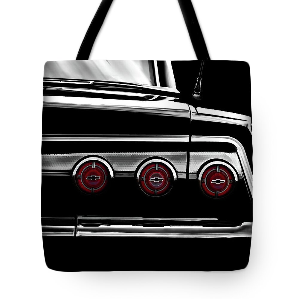 Transportation Tote Bag featuring the digital art Vintage Impala Black and White by Douglas Pittman